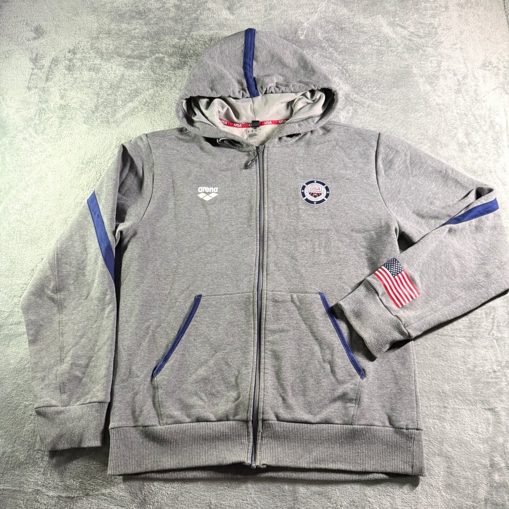 Arena Mens Large USA Swimming Full Zip Hoodie Gray National Team Jacket